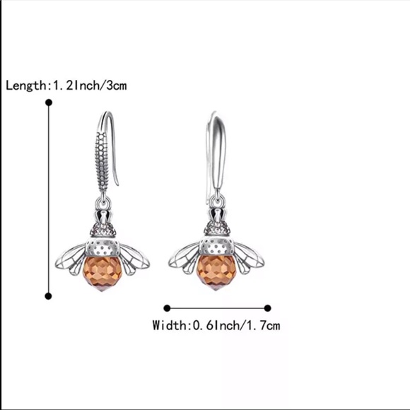 New 925 Silver Stylish Cute Bee Champagne Earrings - Picture 4 of 4